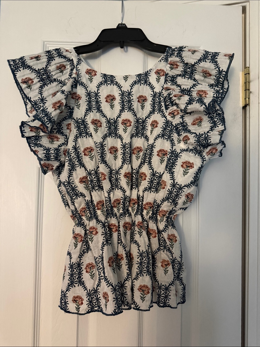 Lug Von Siga Floral Smocked Waist Flutter Sleeve Top